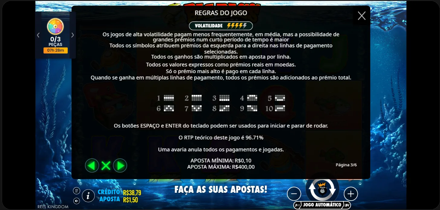 Big Bass Bonanza — tabela de símbolos